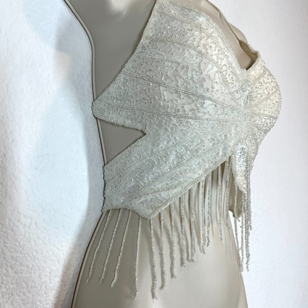 Vintage Beaded Butterfly Top Crop Open Back Festival White Boho Summer - Picture 6 of 11